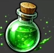Round green Luck Potion I bottle with a cork and green sparkles.