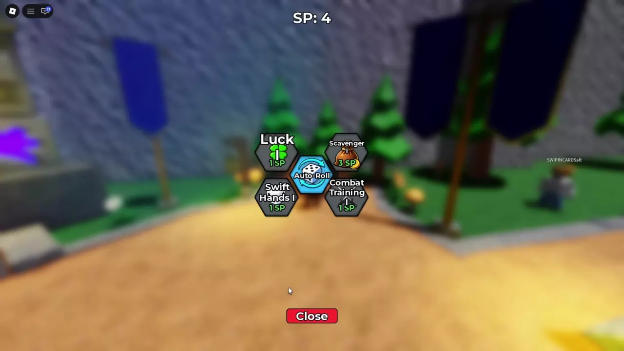 Luck I and its 1 SP cost in the Skill Tree.