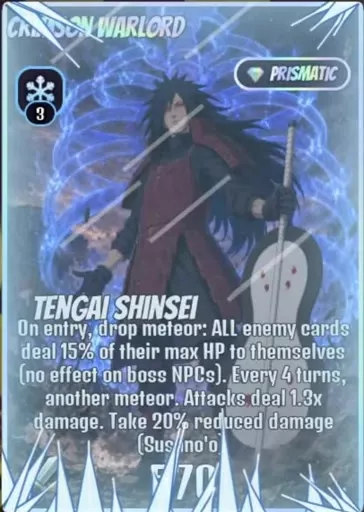 Prismatic Crimson Warlord card showing a red-armored warrior amid blue energy and an ice effect.