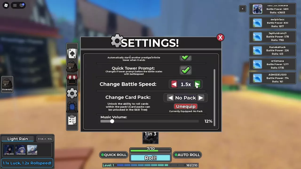 Change Card Pack arrows, Unequip button, and Currently Equipped status in Settings.