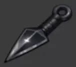 Dark metallic kunai with a pointed blade and ring handle.