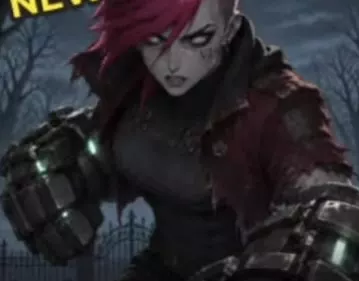 Gravedigger skin showing a pale red-haired fighter in dark armor against a moonlit graveyard.