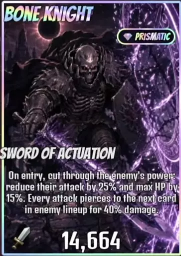 Prismatic Bone Knight card depicting a skeletal armored knight with purple energy.